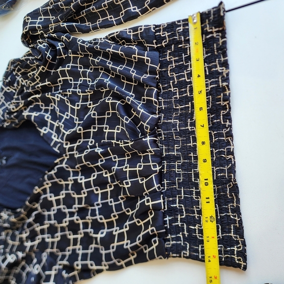 NWT Haver London Top Womens Black Beige Gold Flowy Puff Sleeve Smocked Waist S - Picture 11 of 15